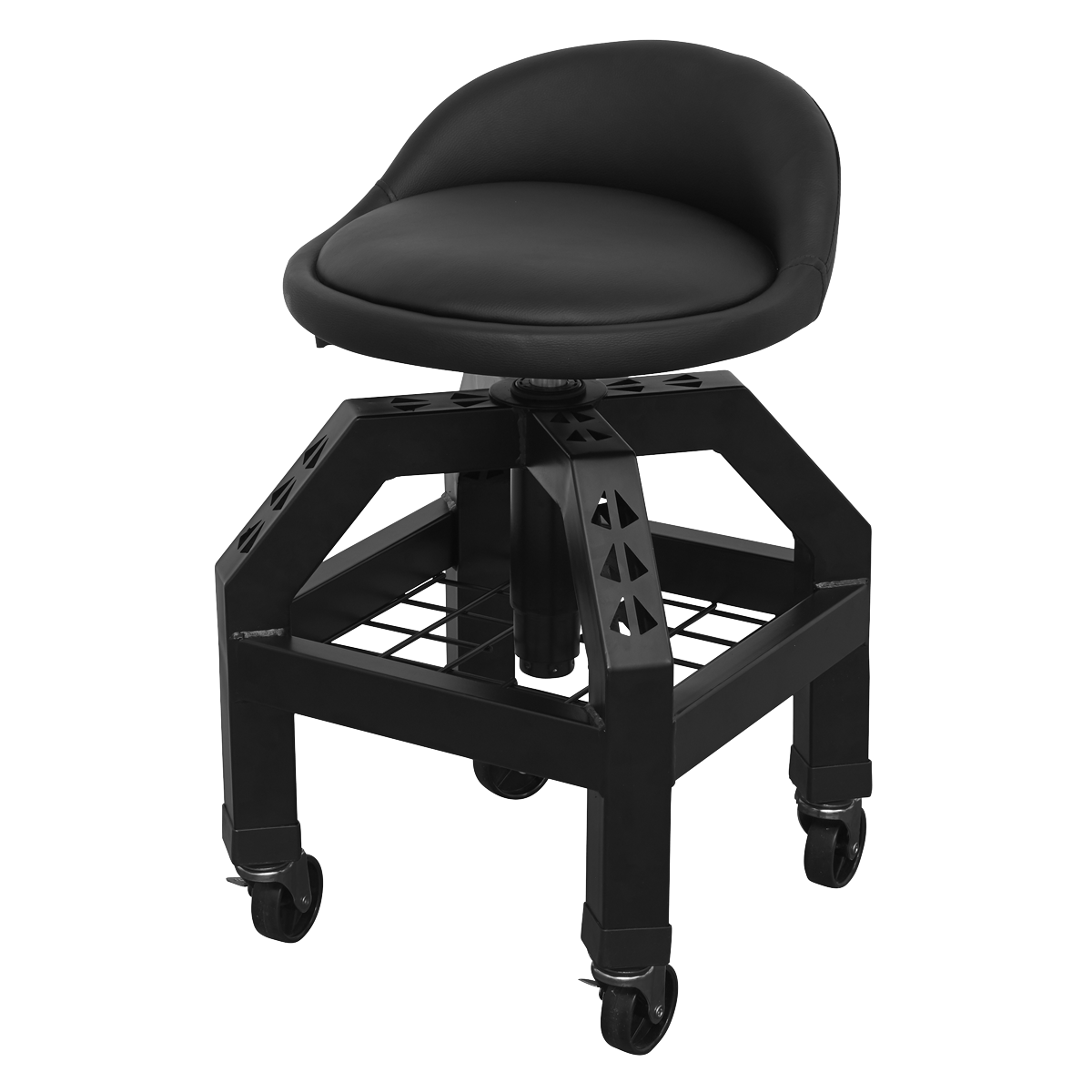 Premier Industrial SCR03B Premier Industrial Pneumatic Creeper Stool with Adjustable Height Swivel Seat & Back Rest