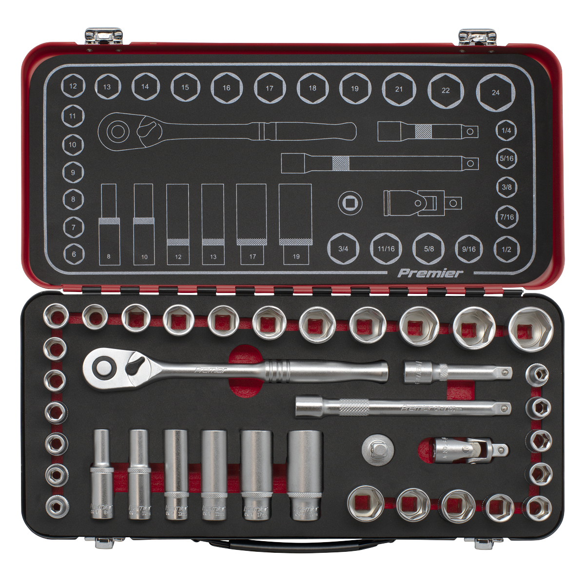 Premier Platinum AK7923 Premier Platinum Metric/Imperial Socket Set 3/8"Sq Drive 37pc