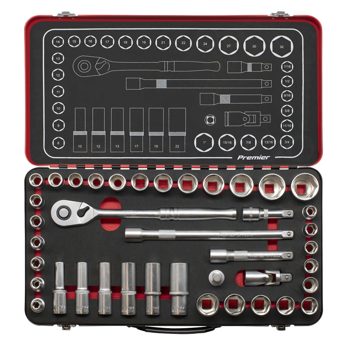 Premier Platinum AK7925 Premier Platinum Metric/Imperial Socket Set 1/2"Sq Drive 40pc