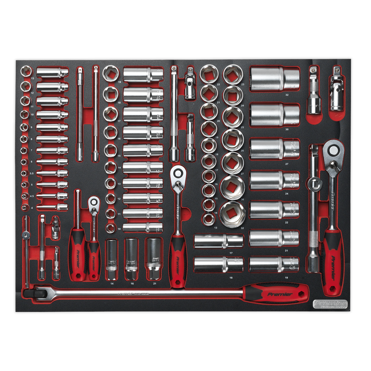 Premier Platinum TBTP02 Premier Platinum Socket Set with Tool Tray 1/4", 3/8" & 1/2"Sq Drive 91pc