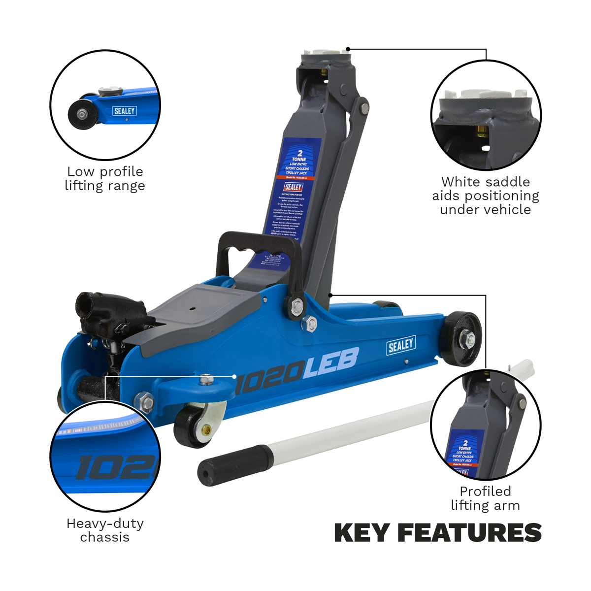 Sealey 1020LEB Low Profile Short Chassis Trolley Jack 2 Tonne - Blue