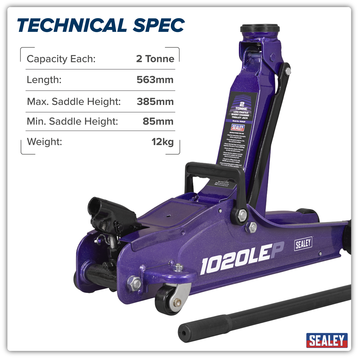 Sealey 1020LEP Low Profile Short Chassis Trolley Jack 2 Tonne - Purple