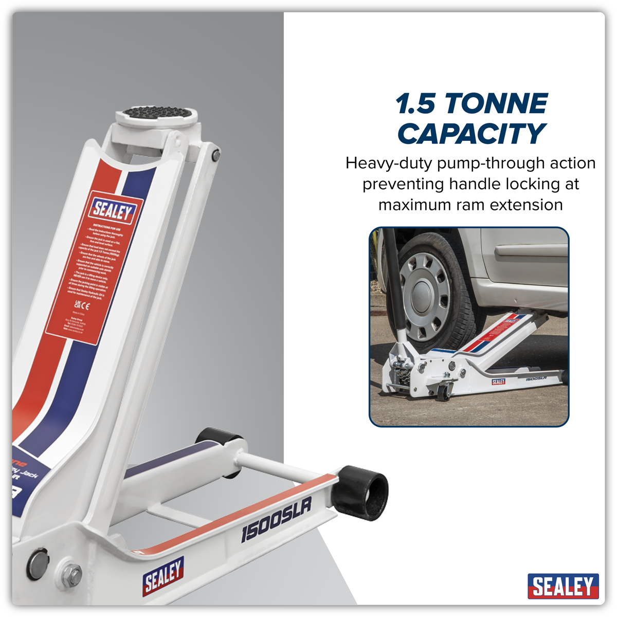 Sealey 1500SLR Low Profile Long Reach Rocket Lift Trolley Jack 1.5 Tonne