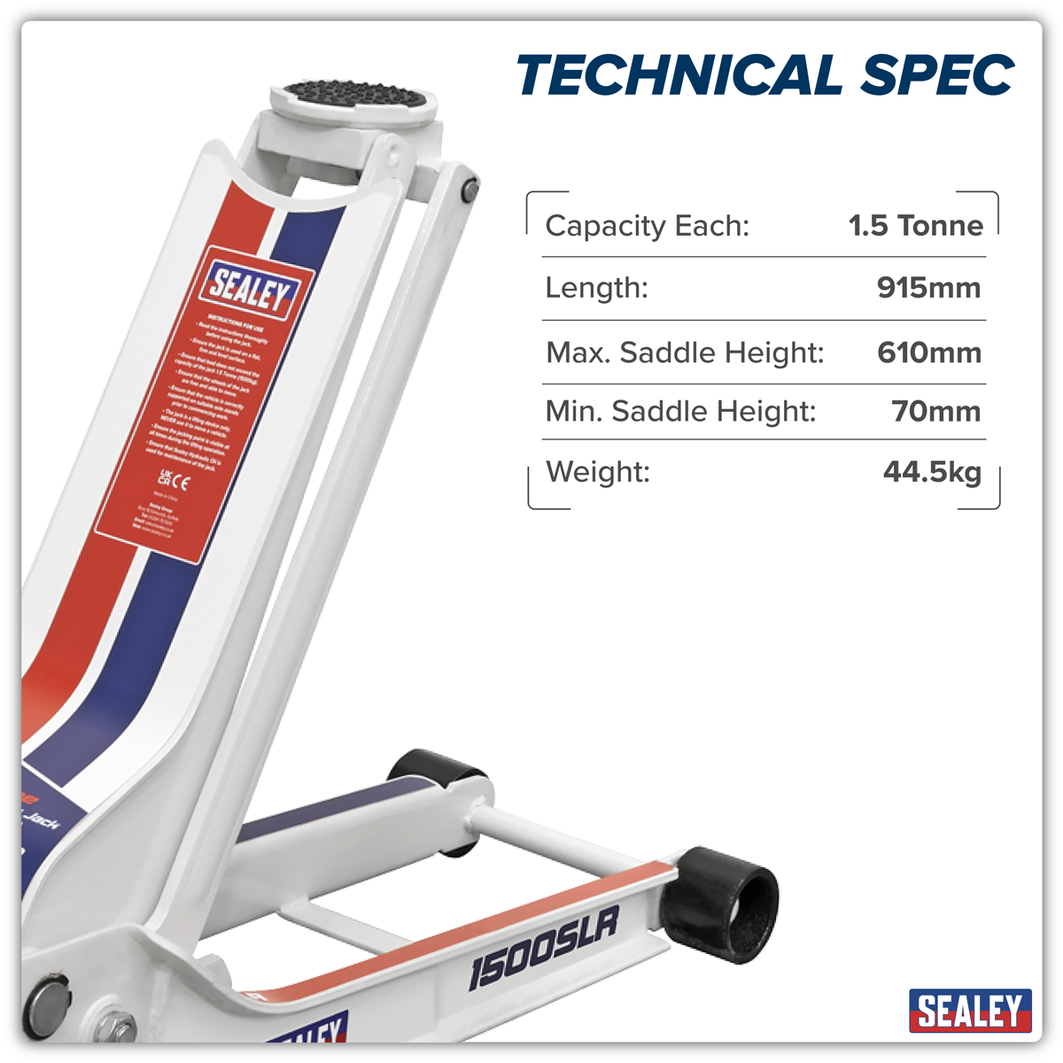 Sealey 1500SLR Low Profile Long Reach Rocket Lift Trolley Jack 1.5 Tonne
