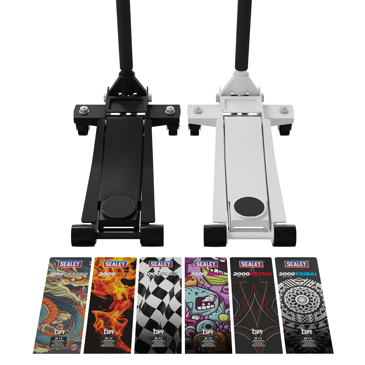 Sealey 2000CB Low Profile Custom Design Trolley Jack with Rocket Lift 2 Tonne - Black