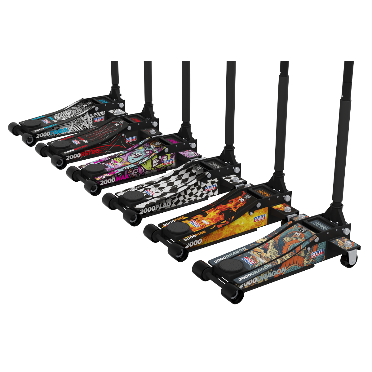 Sealey 2000CB Low Profile Custom Design Trolley Jack with Rocket Lift 2 Tonne - Black