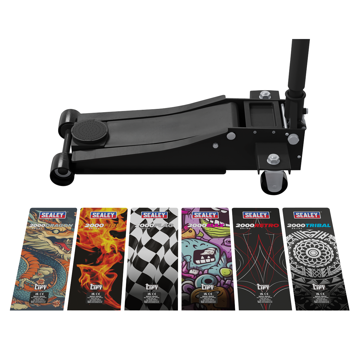 Sealey 2000CB Low Profile Custom Design Trolley Jack with Rocket Lift 2 Tonne - Black