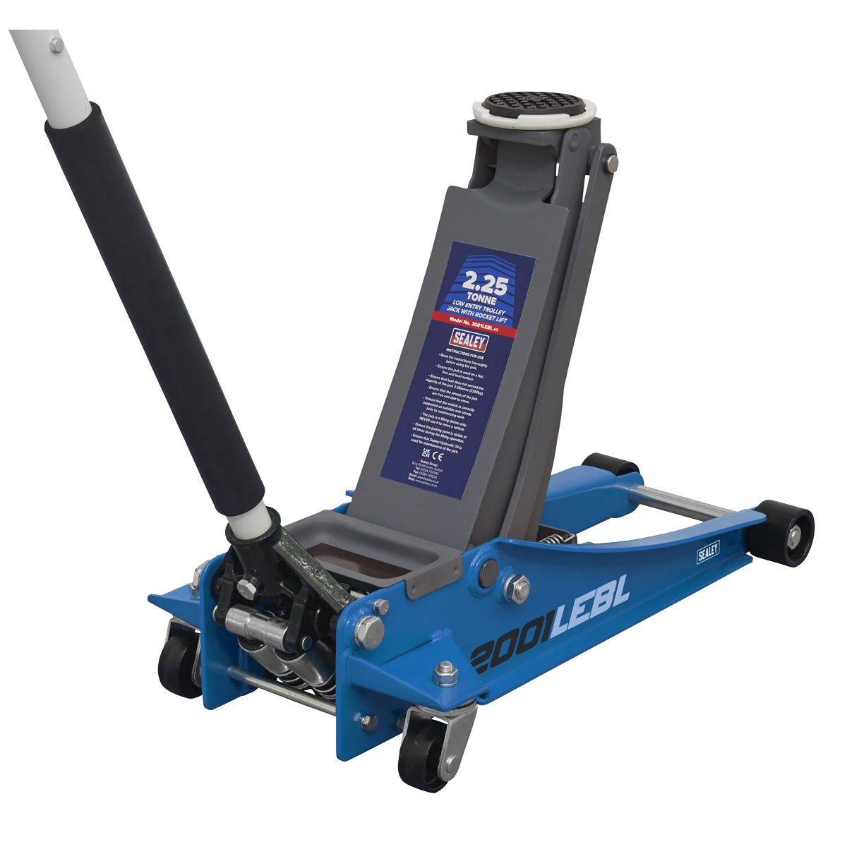 Sealey 2001LEBL Low Profile Trolley Jack with Rocket Lift 2.25 Tonne - Blue
