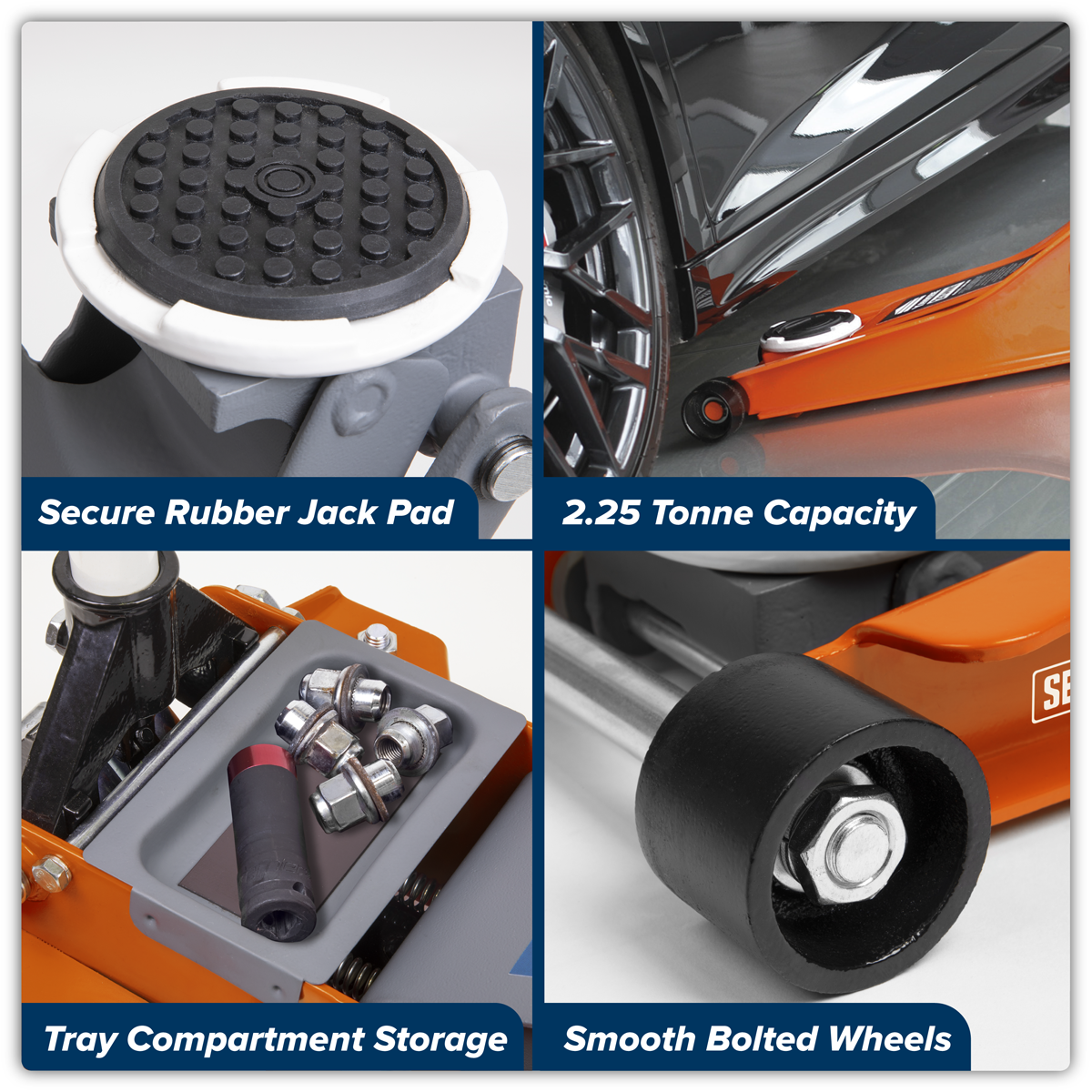 Sealey 2001LEOR Low Profile Trolley Jack with Rocket Lift 2.25 Tonne - Orange