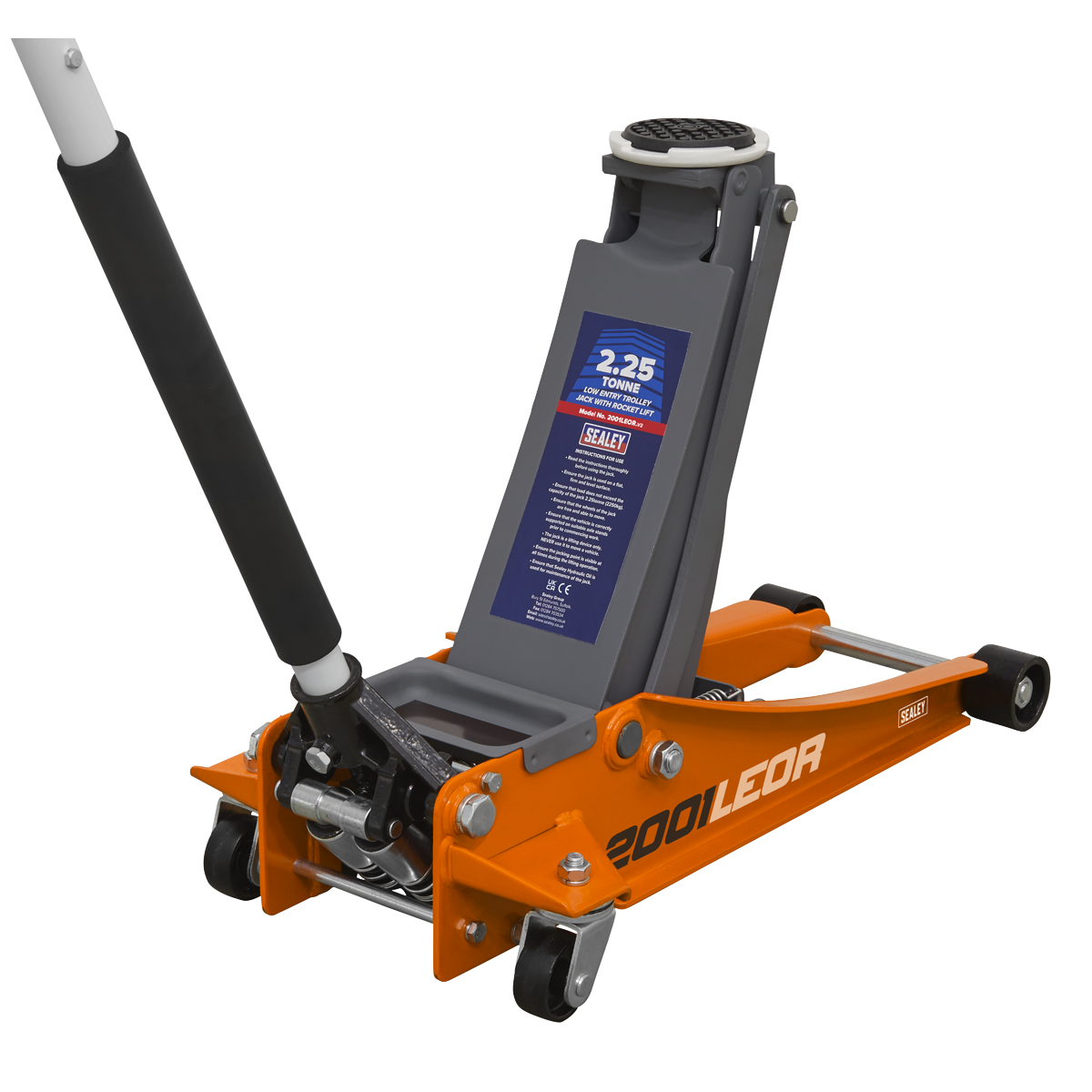 Sealey 2001LEOR Low Profile Trolley Jack with Rocket Lift 2.25 Tonne - Orange