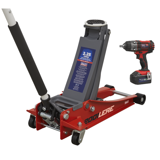 Sealey 2001LERECOMBO Trolley Jack & Cordless Impact Wrench Combo - Red
