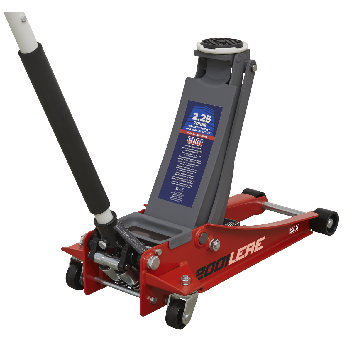 Sealey 2001LERE Low Profile Trolley Jack with Rocket Lift 2.25 Tonne - Red
