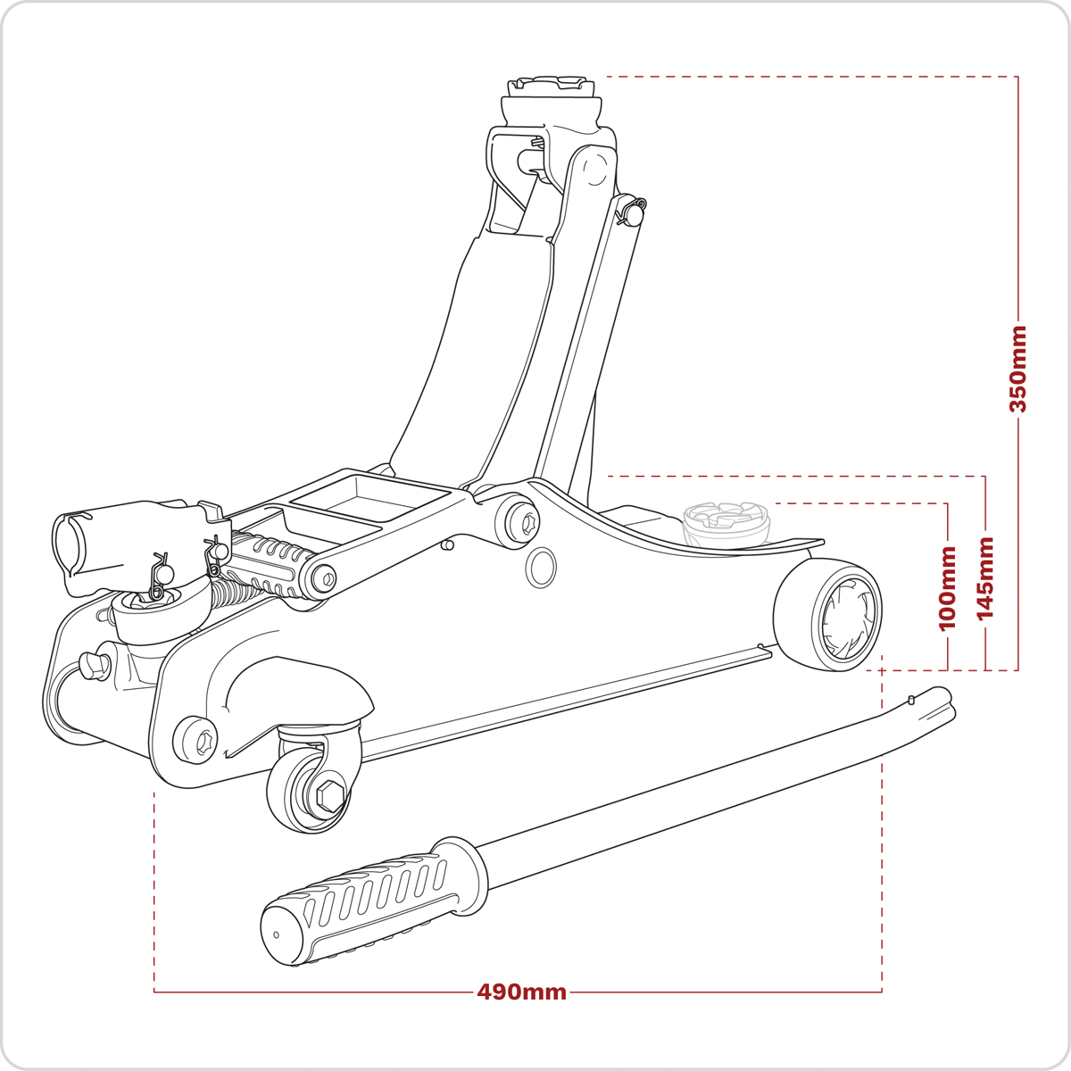 Sealey 2180LE 180° Handle Low Profile Short Chassis Trolley Jack 2 Tonne - Red