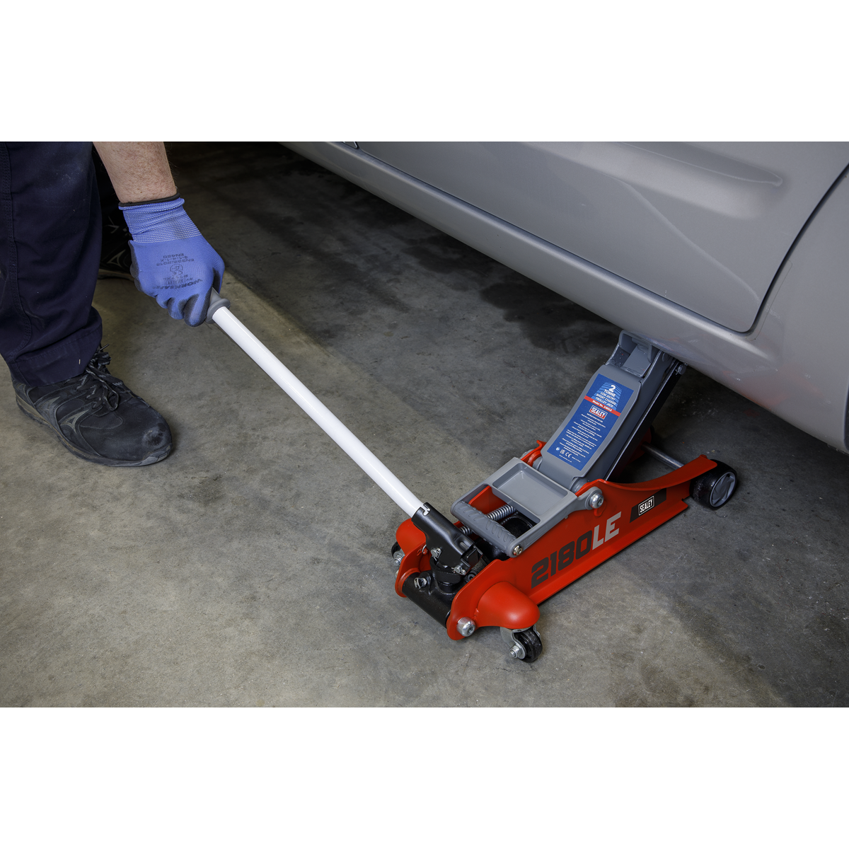 Sealey 2180LE 180° Handle Low Profile Short Chassis Trolley Jack 2 Tonne - Red