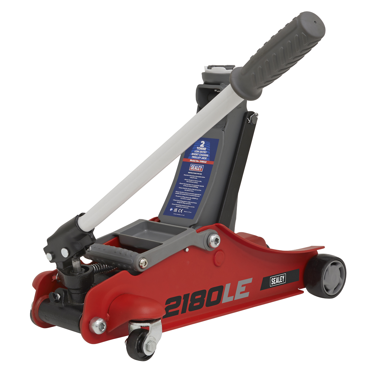 Sealey 2180LE 180° Handle Low Profile Short Chassis Trolley Jack 2 Tonne - Red