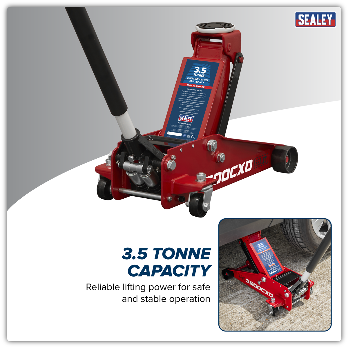 Sealey 3500CXD Trolley Jack with Super Rocket Lift 3.5 Tonne