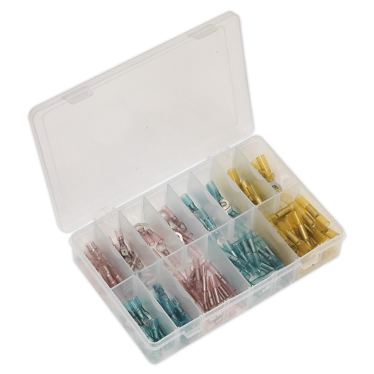 Sealey AB037HT Adhesive Lined Heat Shrink Terminal Assortment 142pc - Blue, Red & Yellow