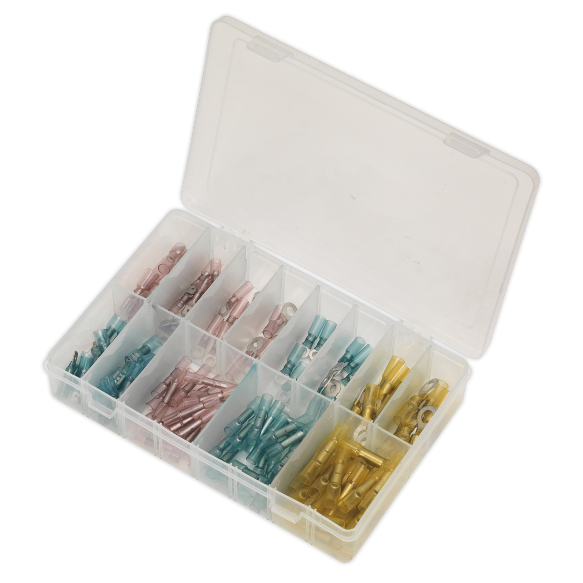 Sealey AB037HT Adhesive Lined Heat Shrink Terminal Assortment 142pc - Blue, Red & Yellow