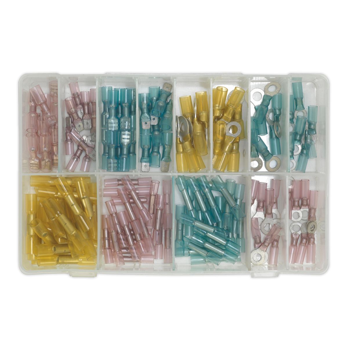 Sealey AB037HT Adhesive Lined Heat Shrink Terminal Assortment 142pc - Blue, Red & Yellow