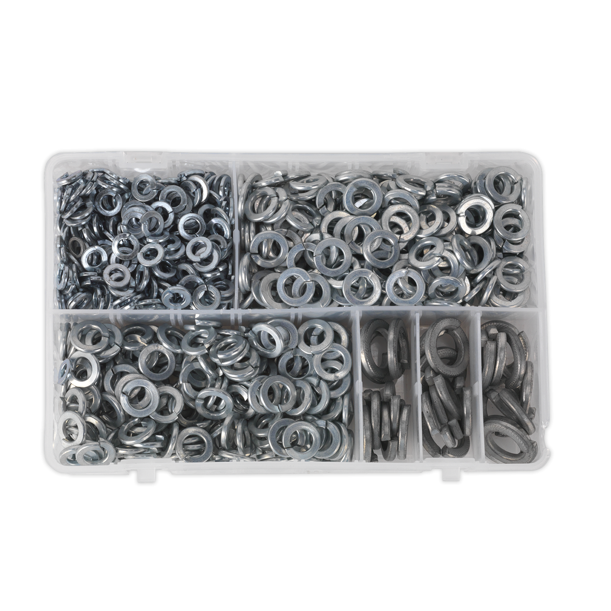 Sealey AB058SW Zinc Plated Spring Washer Assortment M6-M16 1010pc - DIN 127B
