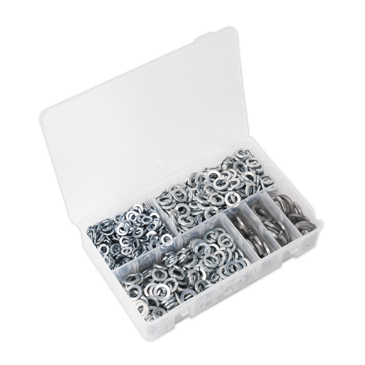 Sealey AB058SW Zinc Plated Spring Washer Assortment M6-M16 1010pc - DIN 127B