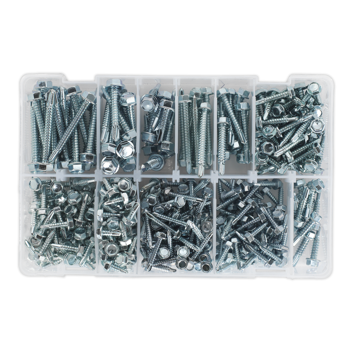Sealey AB061SDH Zinc Plated Self-Drilling Screw Assortment Hex Head 410pc