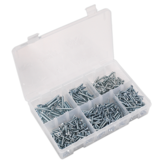 Sealey AB062STCS Zinc Plated Self-Tapping Countersunk Pozi Screw Assortment 510pc - DIN 7982