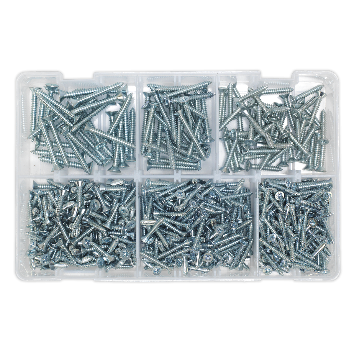 Sealey AB062STCS Zinc Plated Self-Tapping Countersunk Pozi Screw Assortment 510pc - DIN 7982