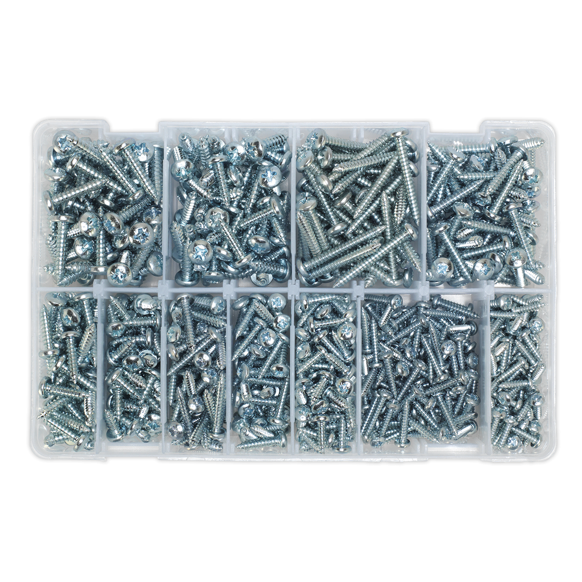 Sealey AB063STPH Zinc Plated Self-Tapping Pan Head Pozi Screw Assortment 700pc - DIN 7981CZ