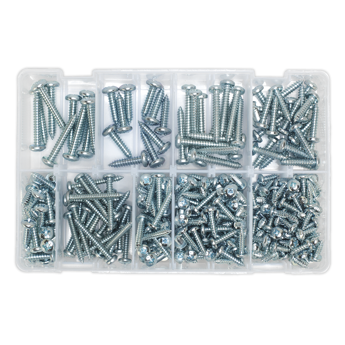 Sealey AB064STPP Zinc Plated Self-Tapping Pan Head Pozi Screw Assortment 305pc - DIN 7981CZ
