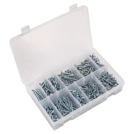 Sealey AB065STCP Zinc Plated Self-Tapping Countersunk Pozi Screw Assortment 600pc