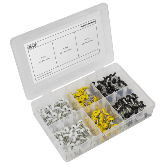 Sealey AB195NP Numberplate Screw Assortment 4.8mm x 18mm 195pc - Plastic Enclosed Head