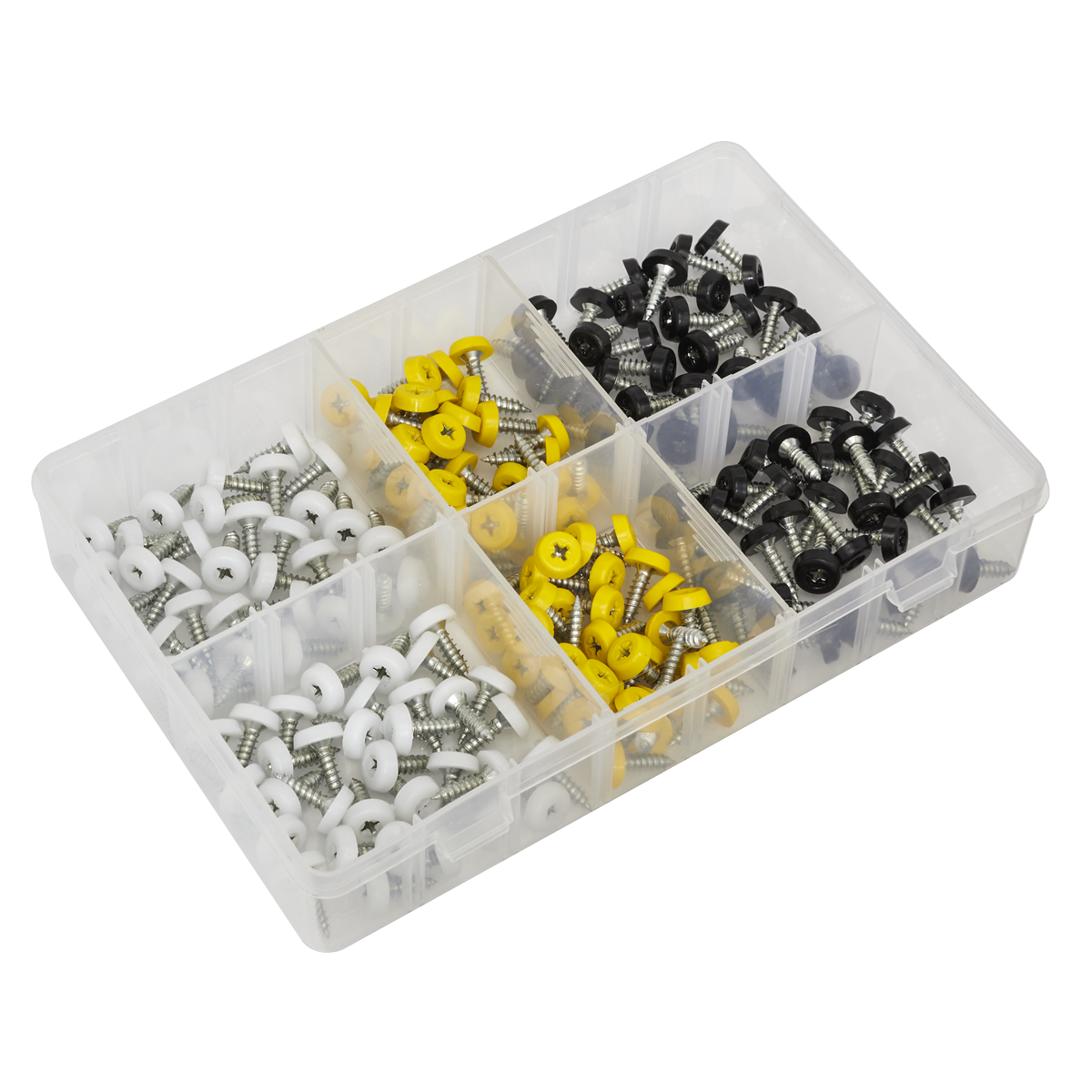 Sealey AB195NP Numberplate Screw Assortment 4.8mm x 18mm 195pc - Plastic Enclosed Head