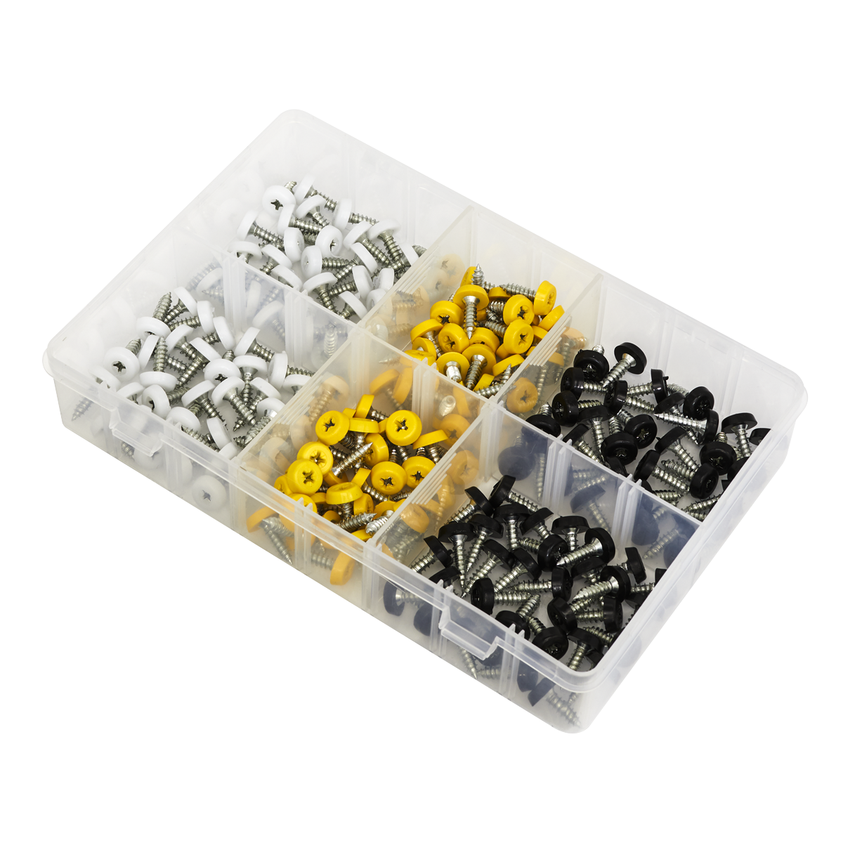 Sealey AB195NP Numberplate Screw Assortment 4.8mm x 18mm 195pc - Plastic Enclosed Head
