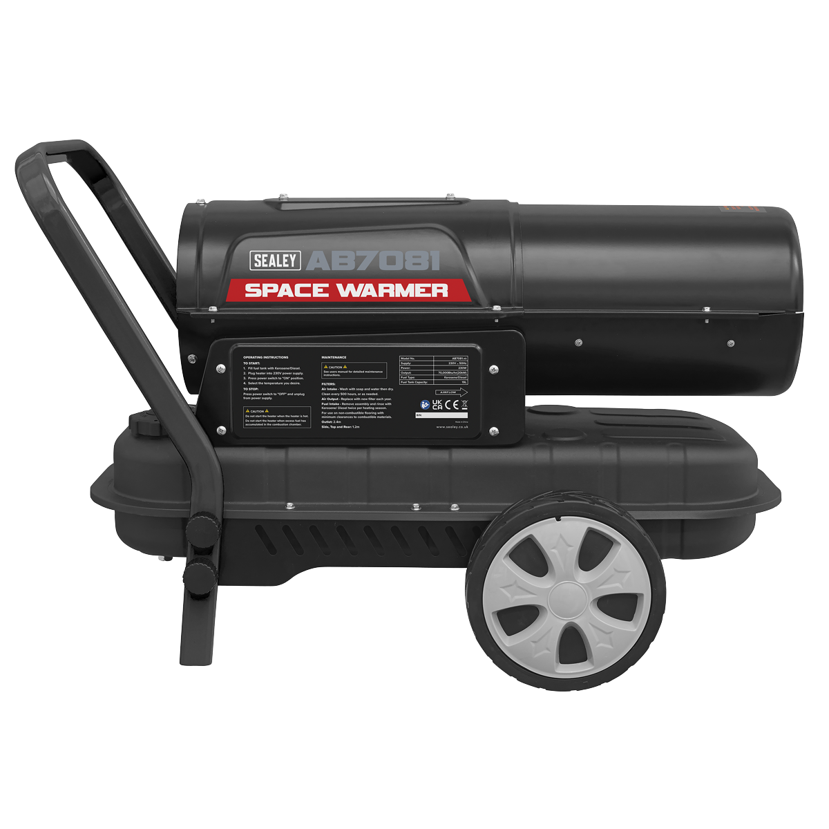 Sealey AB7081 Space Warmer® Kerosene/Diesel Heater with Wheels 70,000Btu/hr