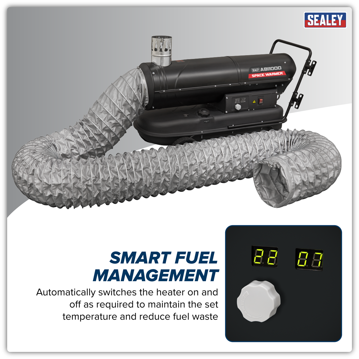 Sealey ABI1000COMBO Space Warmer® Indirect Kerosene/Diesel Heater 102,000Btu/hr with 5M Ducting