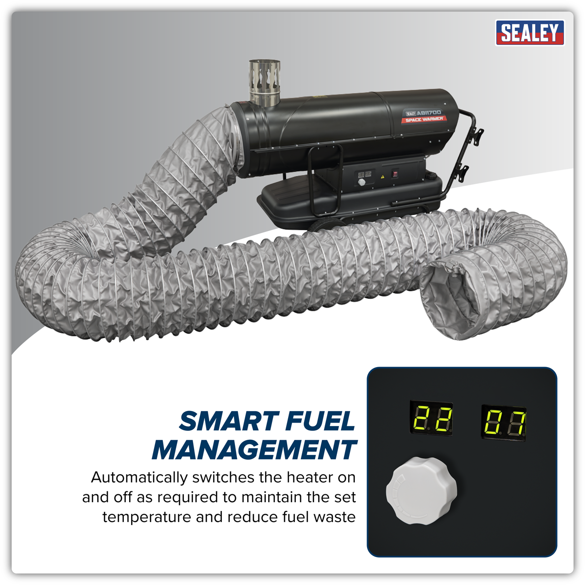 Sealey ABI1700COMBO Space Warmer® Indirect Kerosene/Diesel Heater 170,000Btu/hr with 5M Ducting