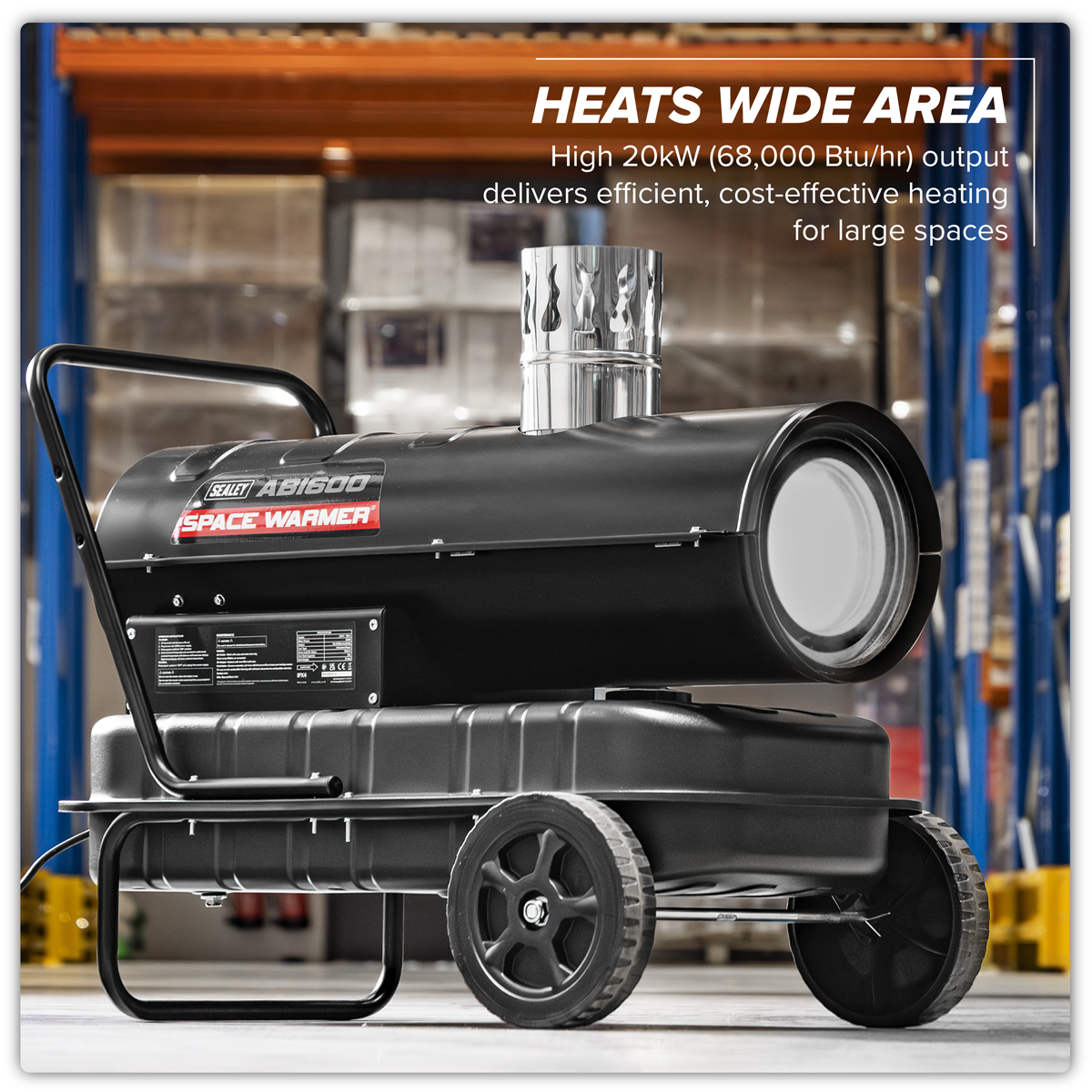 Sealey ABI600 Space Warmer® Indirect Kerosene/Diesel Heater with Wheels 68,000Btu/hr