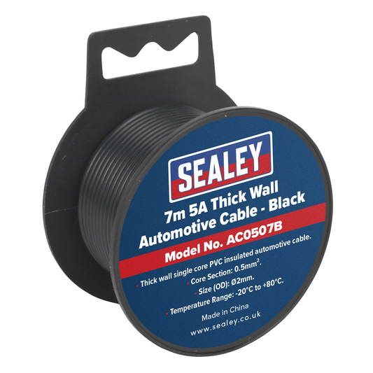 Sealey AC0507B 5A Thick Wall Automotive Cable 7m - Black