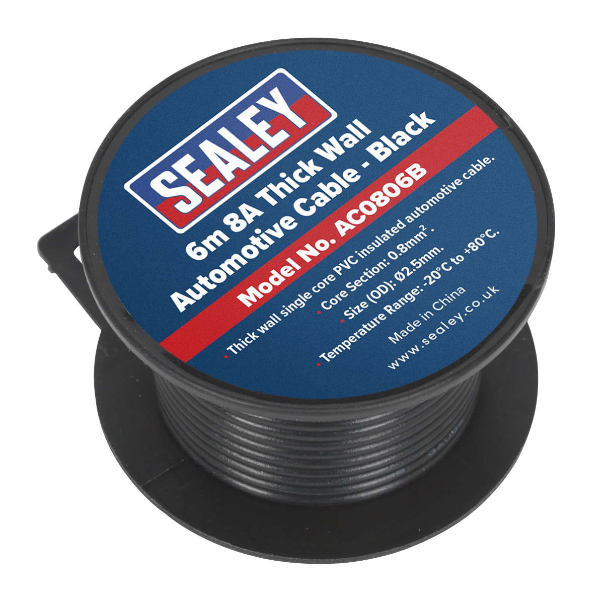 Sealey AC0806B 8A Thick Wall Automotive Cable 6m - Black