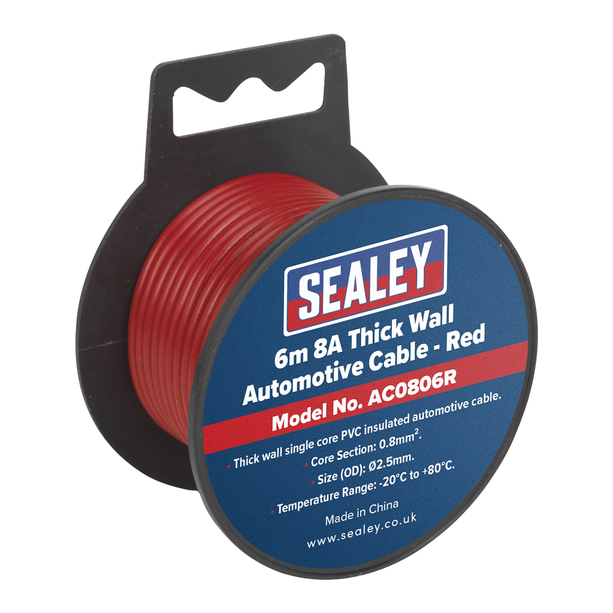 Sealey AC0806R 8A Thick Wall Automotive Cable 6m - Red
