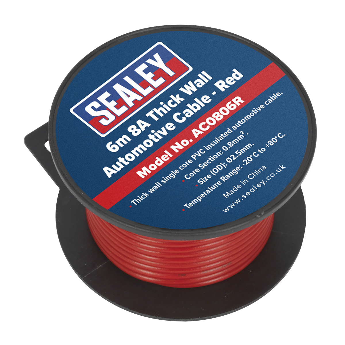 Sealey AC0806R 8A Thick Wall Automotive Cable 6m - Red