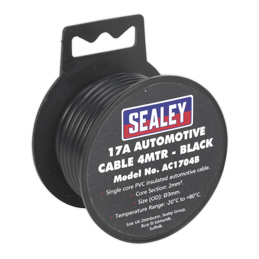 Sealey AC1704B 17A Thick Wall Automotive Cable 4m - Black