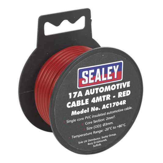 Sealey AC1704R 17A Thick Wall Automotive Cable 4m - Red