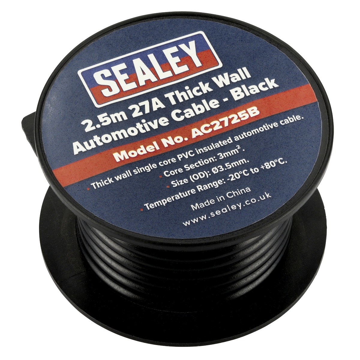 Sealey AC2725B 27A Thick Wall Automotive Cable 2.5m - Black