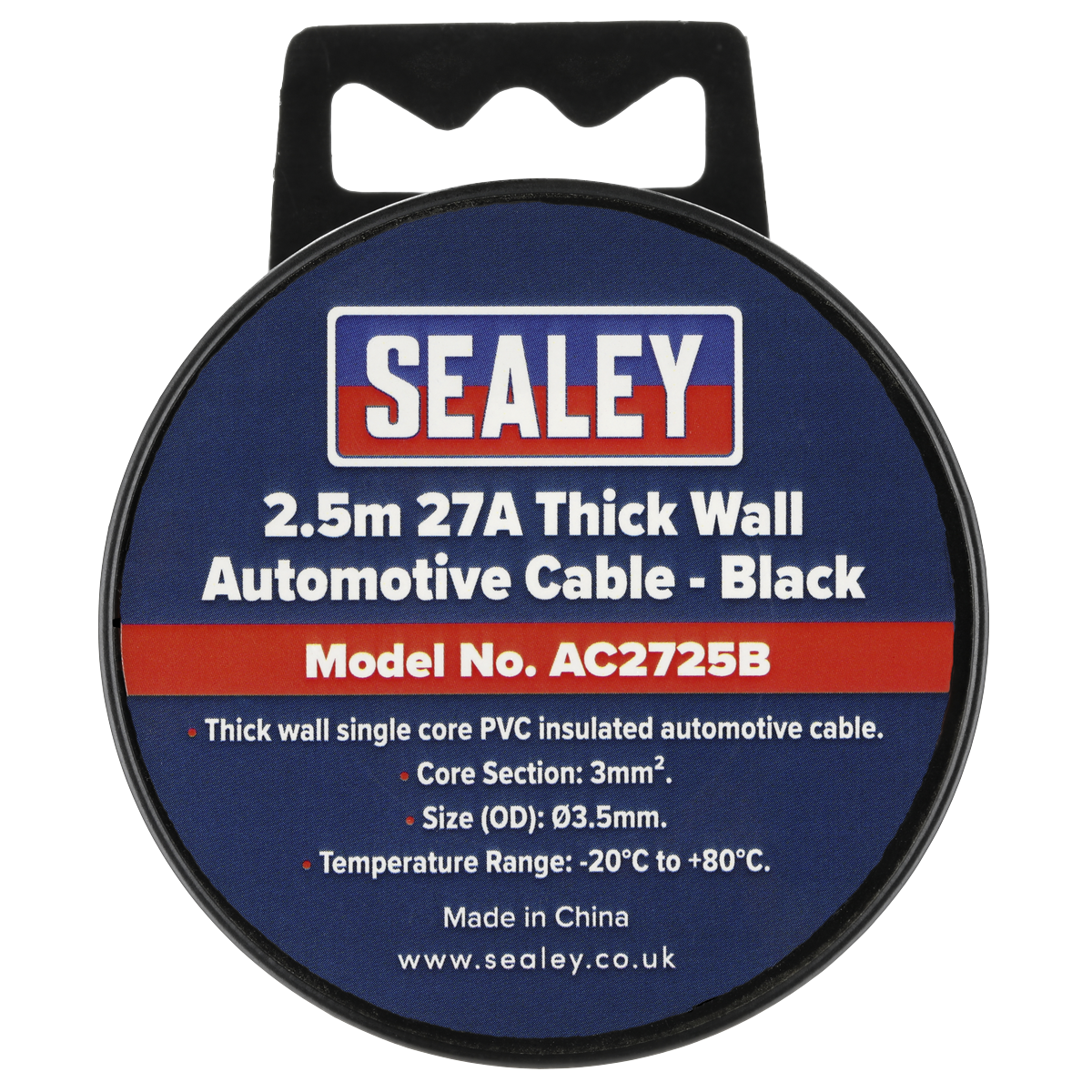 Sealey AC2725B 27A Thick Wall Automotive Cable 2.5m - Black