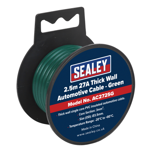 Sealey AC2725G 27A Thick Wall Automotive Cable 2.5m - Green