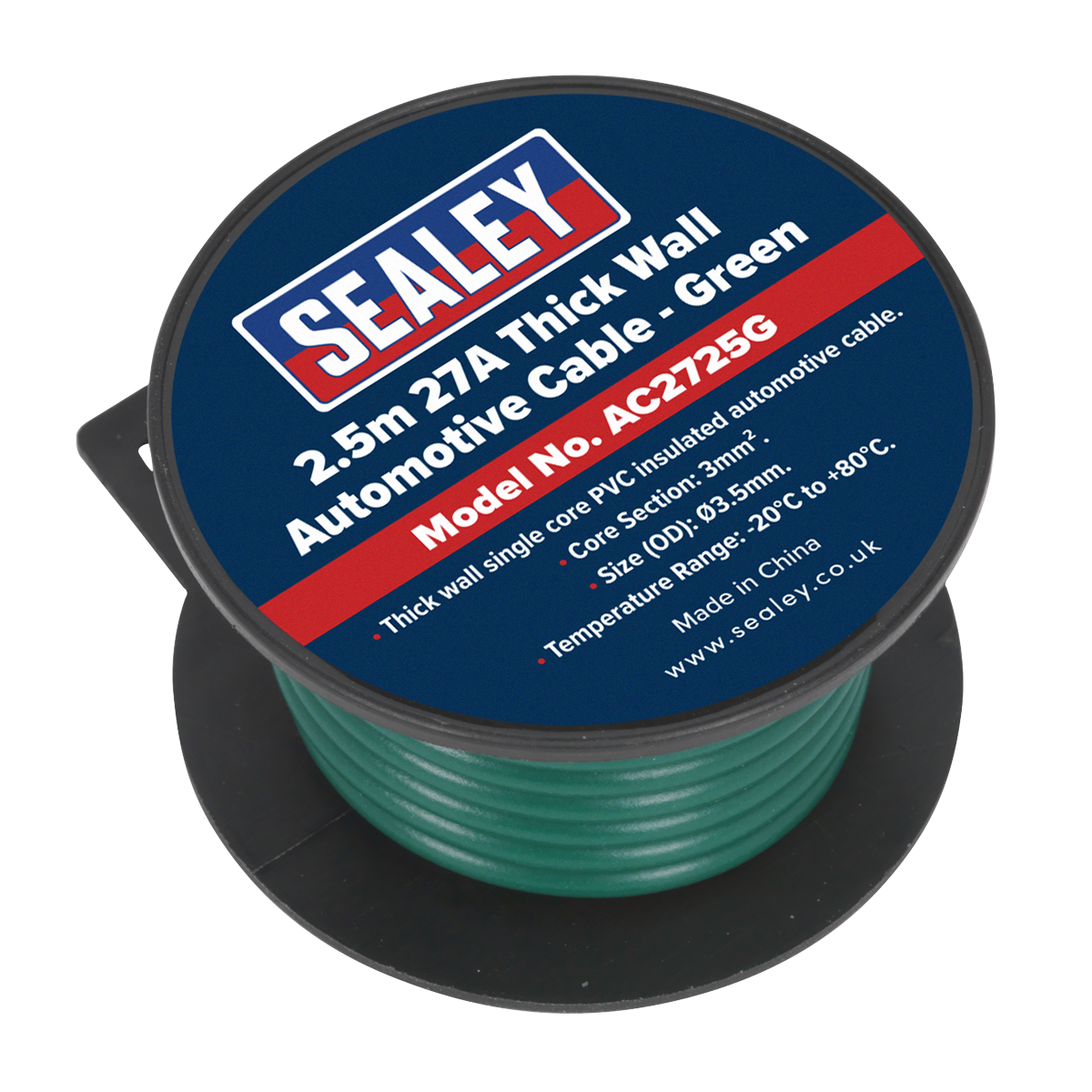 Sealey AC2725G 27A Thick Wall Automotive Cable 2.5m - Green