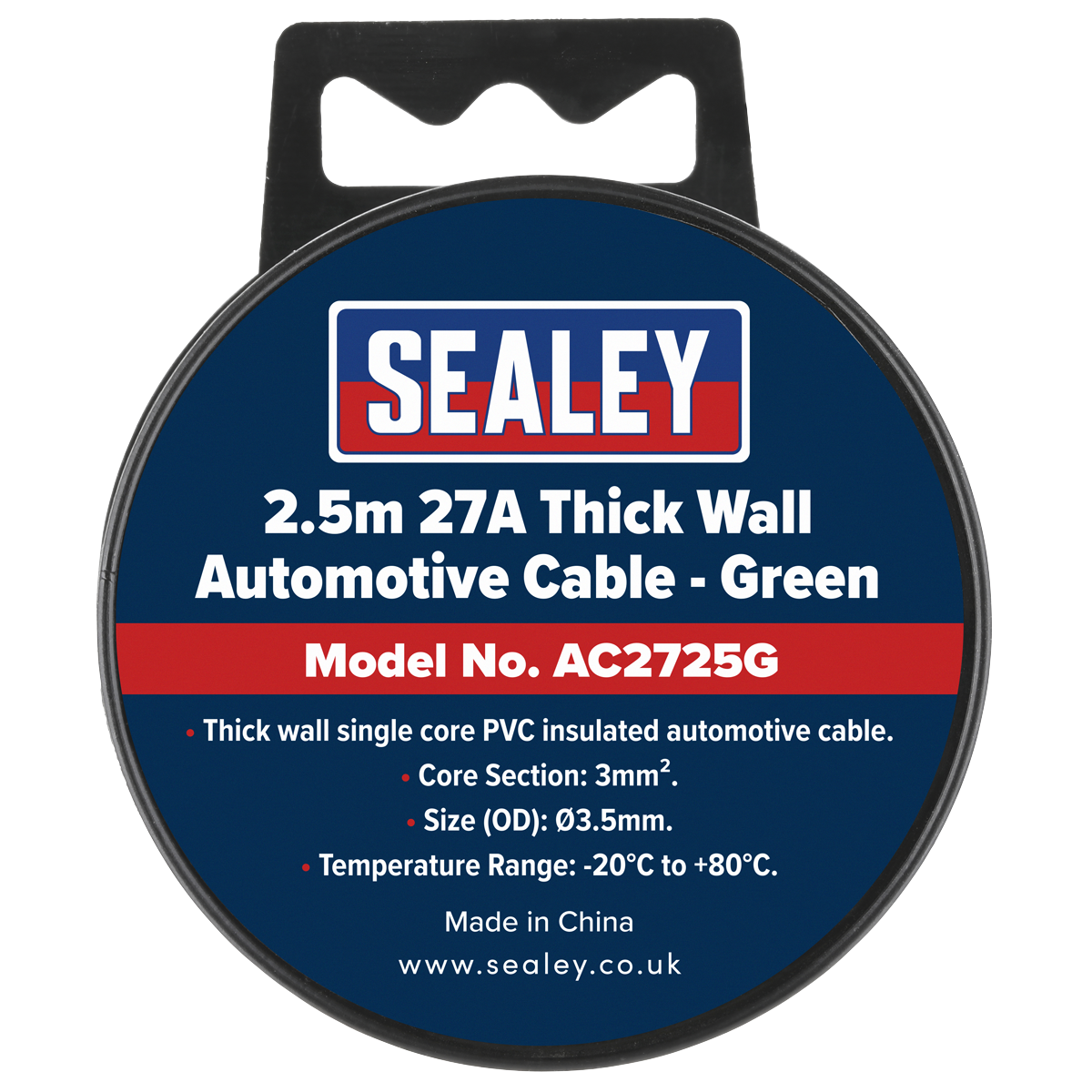 Sealey AC2725G 27A Thick Wall Automotive Cable 2.5m - Green