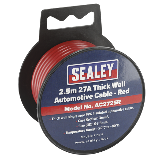 Sealey AC2725R 27A Thick Wall Automotive Cable 2.5m - Red